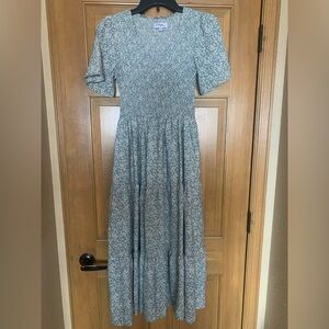 Polagram Blue Midi Dress with Flutter Sleeves